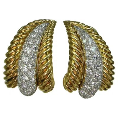 Pre-owned Van Cleef & Arpels Diamond Yellow Gold Platinum Earrings, 1960s. Aoc