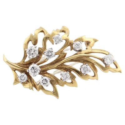 Pre-owned Van Cleef & Arpels Diamonds 18k Yellow Gold Platinum Leaf Brooch