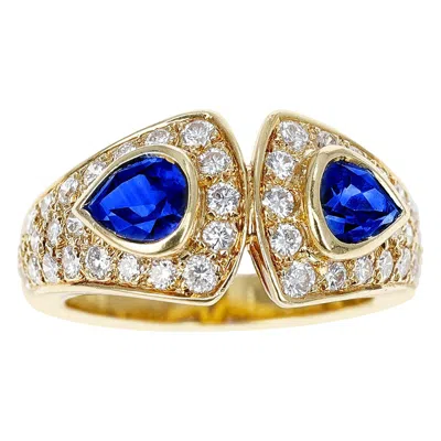 Pre-owned Van Cleef & Arpels Double Pear Shape Sapphire And Diamond Ring, 18k Yellow Gold