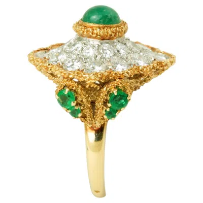 Pre-owned Van Cleef & Arpels Emerald And Diamond Cocktail Ring 18 Karat Gold, France, 1970 In Green