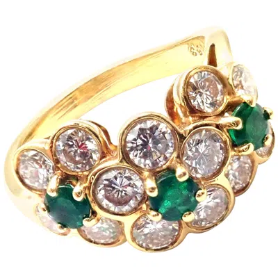 Pre-owned Van Cleef & Arpels Emerald Diamond Fleurette Flower Yellow Gold Band Ring