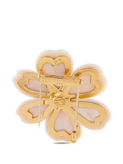 Van Cleef & Arpels Flower Coral And Diamond Brooch In Gold