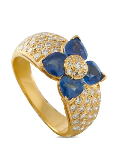 Pre-owned Van Cleef & Arpels Flower-motif Diamond And Sapphire Ring In Gold