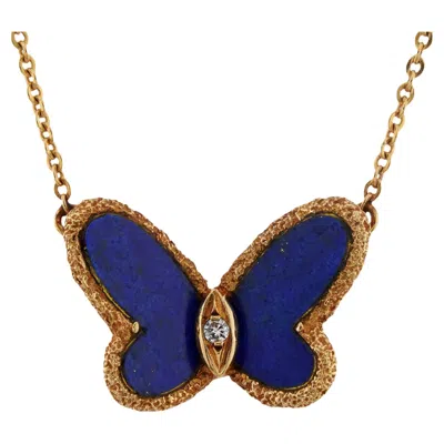Pre-owned Van Cleef & Arpels Flying Beauties Diamond Lazuli Yellow Gold Butterfly Necklace