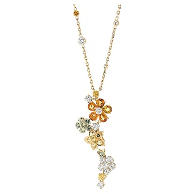 Pre-owned Van Cleef & Arpels Folie Des Pres Diamond & Sapphire Flower Necklace In 18kyg In Blue