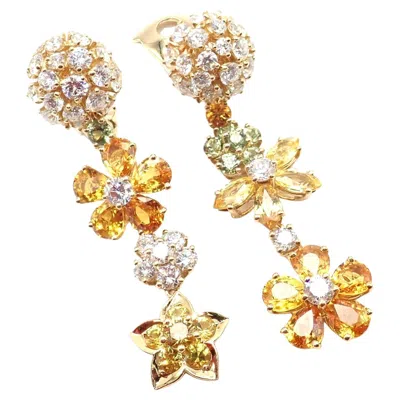 Pre-owned Van Cleef & Arpels Folie Des Pres Diamond Color Sapphire Yellow Gold Earrings