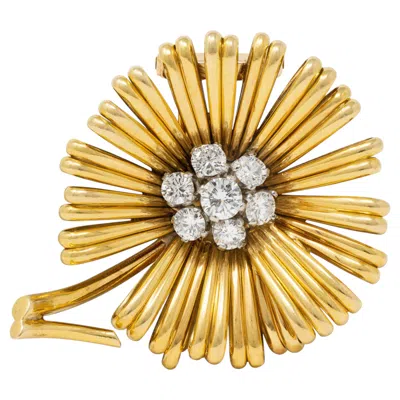 Pre-owned Van Cleef & Arpels French 1960's Diamond Platinum 18k Gold Vintage Flower Brooch In Multi