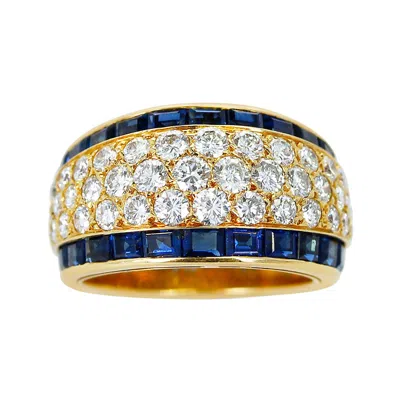 Pre-owned Van Cleef & Arpels French  Three Row Diamond Ring With Channel Set Sapphires In Multi