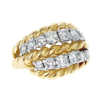 Pre-owned Van Cleef & Arpels French  Two Row Diamonds And Twisted Rope Gold Ring, 18k In Multi