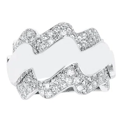 Pre-owned Van Cleef & Arpels French  Wave-style Ring With Diamonds, 18k Gold In Multi