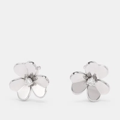 Pre-owned Van Cleef & Arpels Frivole Diamond 18k White Gold Mini Model Earrings In Silver