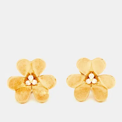 Pre-owned Van Cleef & Arpels Frivole Diamond 18k Yellow Gold Large Model Stud Earrings