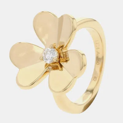 Pre-owned Van Cleef & Arpels Frivole Flower Small 18k Yellow Gold Ring Eu 42