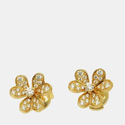 Pre-owned Van Cleef & Arpels Frivole Mini 18k Yellow Gold Diamond Earrings