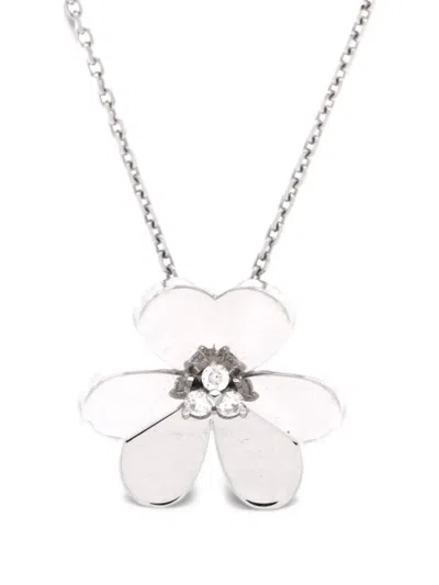 Pre-owned Van Cleef & Arpels Frivole Pendant 18k White Gold With Diamonds Large Necklace In Silver