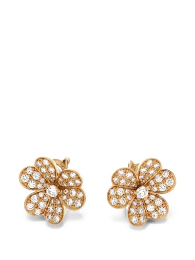 Pre-owned Van Cleef & Arpels Frivole Stud 18k Yellow Gold And Pave Diamonds Small Earrings
