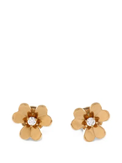 Pre-owned Van Cleef & Arpels Frivole Stud 18k Yellow Gold With Diamonds Mini Earrings