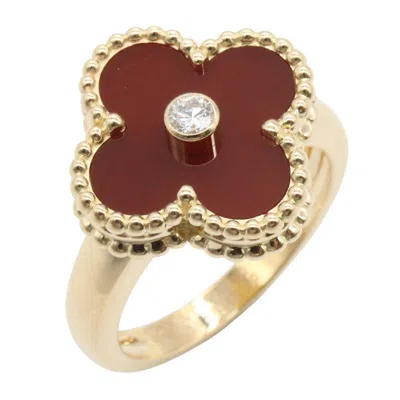 Pre-owned Van Cleef & Arpels Gold Clear Red Color Yellow Gold (18k) Band Ring () In Gold, Clear, Red Color