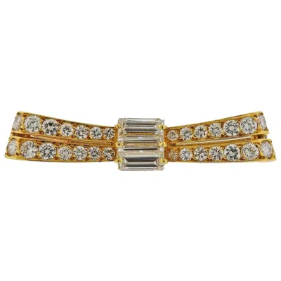 Pre-owned Van Cleef & Arpels Gold Diamond Bow Brooch In Multi
