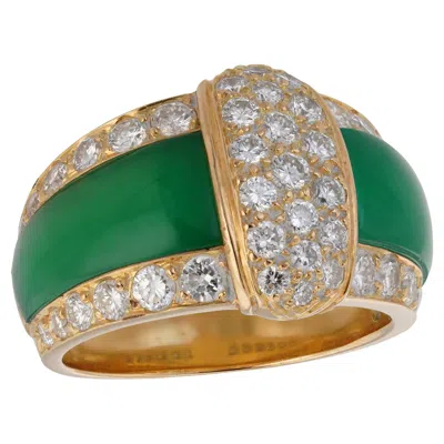 Pre-owned Van Cleef & Arpels Green Agat Diamond Yellow Gold Band Ring