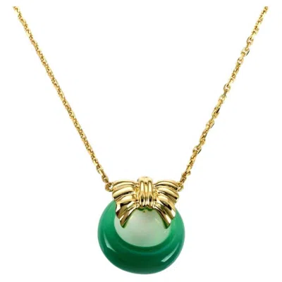 Pre-owned Van Cleef & Arpels Green Onyx 18k Yellow Gold Wreath Pendant Necklace 17.75"