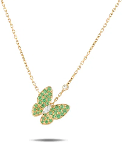 Van Cleef & Arpels Green Sapphire And Diamond Butterfly Necklace In Burgundy