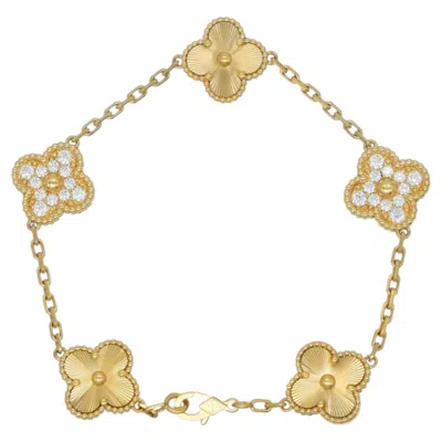 Pre-owned Van Cleef & Arpels Guiloche And Diamond Vintage Alhambra Bracelet In 18k In Multi