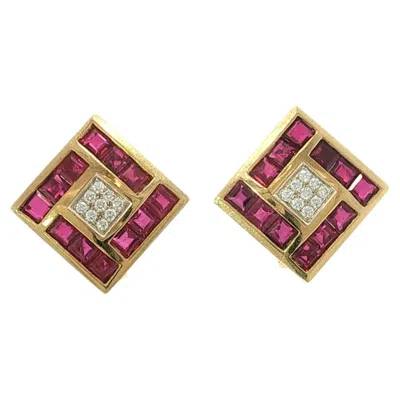 Pre-owned Van Cleef & Arpels Invisible-set Ruby And Diamond Earrings 18k Yellow Gold