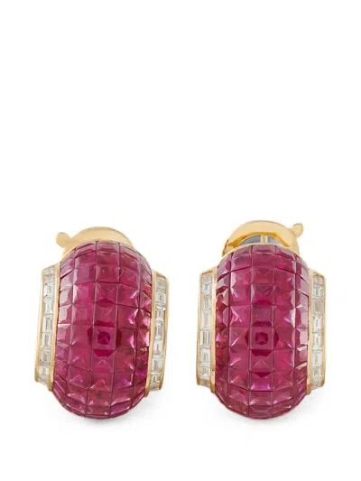 Pre-owned Van Cleef & Arpels Lampion Mystérieux Ruby And Diamond Earrings In Gold