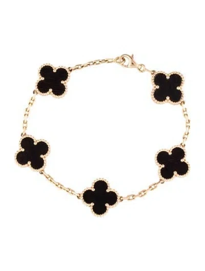 Pre-owned Van Cleef & Arpels Letterwood Vintage Alhambra Bracelet, 5 Motifs, 6.5" In Multicolor