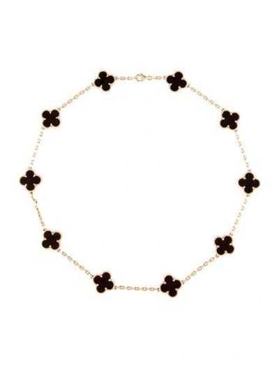 Pre-owned Van Cleef & Arpels Letterwood Vintage Alhambra Necklace, 10 Motifs, 17" In Multicolor