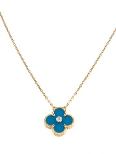 Pre-owned Van Cleef & Arpels Limited Edition 2019 Celestial Blue Sèvres Porcelain Vintage Alhambra Holiday Pendant Necklace, 16.5 In Multi