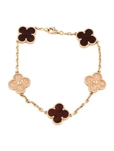 Pre-owned Van Cleef & Arpels Limited Edition Bois D'amourette Vintage Alhambra Bracelet, 7.25" In Brown