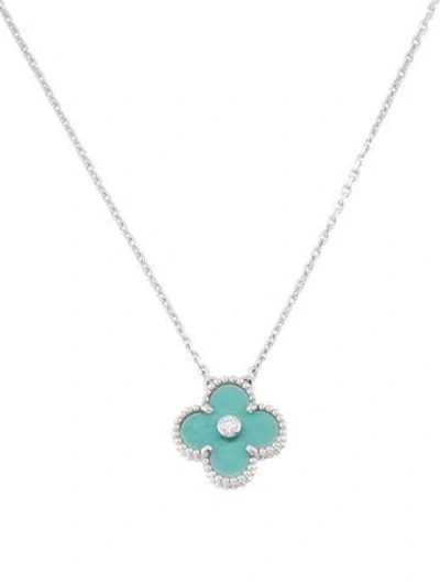 Pre-owned Van Cleef & Arpels Limited Edition Holiday 2022 Celadon Sevres Porcelain Alhambra Necklace, 16.5" In Multi