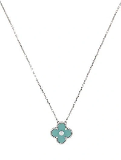 Pre-owned Van Cleef & Arpels Limited Edition Holiday 2022 Celadon Sevres Porcelain Alhambra Necklace, 16.5" In Multi