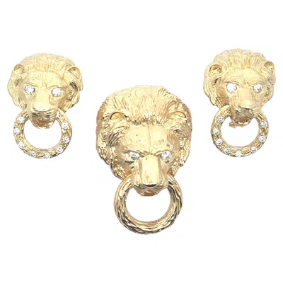 Pre-owned Van Cleef & Arpels Lion Door Knocker Earrings And Brooch Set In Multi