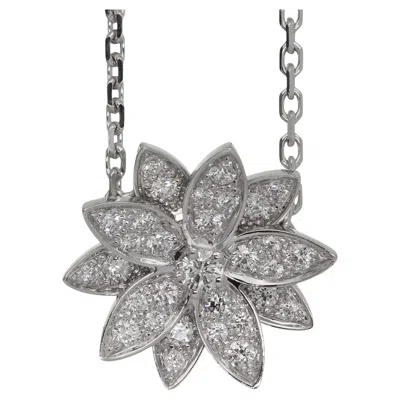 Pre-owned Van Cleef & Arpels Lotus Diamond White Gold Small Pendant Necklace
