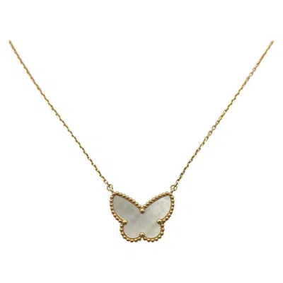 Pre-owned Van Cleef & Arpels Lucky Alhambra Butterfly Mother Of Pearl 18k Gold Necklace In Multiple