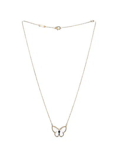 Pre-owned Van Cleef & Arpels Lucky Alhambra Butterfly Pendant 18k Yellow Gold With Mother Of Pearl Necklace
