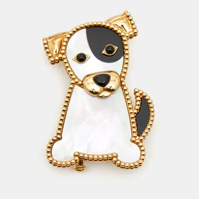 Pre-owned Van Cleef & Arpels Lucky Animal Dog Mother Of Pearl 18k Yellow Gold Pin Brooch