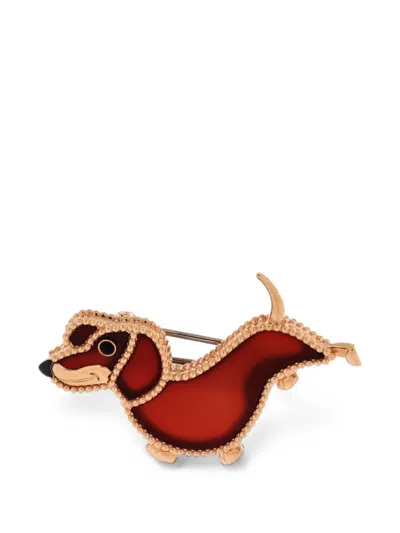 Pre-owned Van Cleef & Arpels Lucky Animals Dachshund Brooch 18k Rose Gold With Carnelian And Onyx Brooches & Pins In Pink