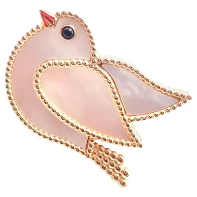 Pre-owned Van Cleef & Arpels Lucky Animals Dove Mother Of Peal Onyx Rose Gold Clip Brooch In Red
