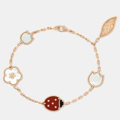 Pre-owned Van Cleef & Arpels Lucky Spring 5 Motif Multi Gemstone 18k Rose Gold Charm Bracelet