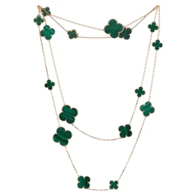 Pre-owned Van Cleef & Arpels Magic Alhambra 16 Motif Yellow Gold Green Malachite Necklace