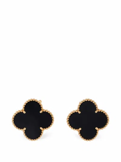 Pre-owned Van Cleef & Arpels Magic Alhambra 18k Yellow Gold And Onyx Earrings