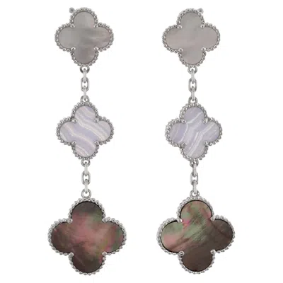Pre-owned Van Cleef & Arpels Magic Alhambra 3-motif Chalcedony Mop White Gold Earrings