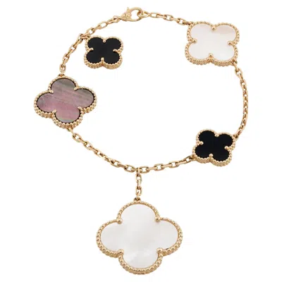 Pre-owned Van Cleef & Arpels Magic Alhambra 5-motif Onyx Mop Yellow Gold Bracelet