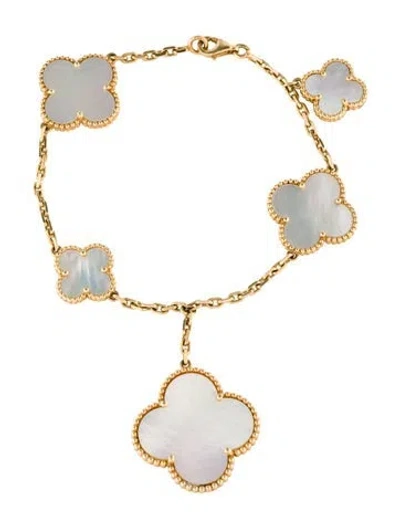Pre-owned Van Cleef & Arpels Magic Alhambra Bracelet, 5 Motifs, 7" In White