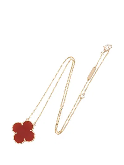 Pre-owned Van Cleef & Arpels Magic Alhambra Carnelian Necklace In Gold