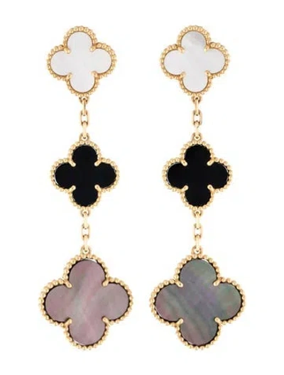 Pre-owned Van Cleef & Arpels Magic Alhambra Earrings, 3 Motifs In Grey/white